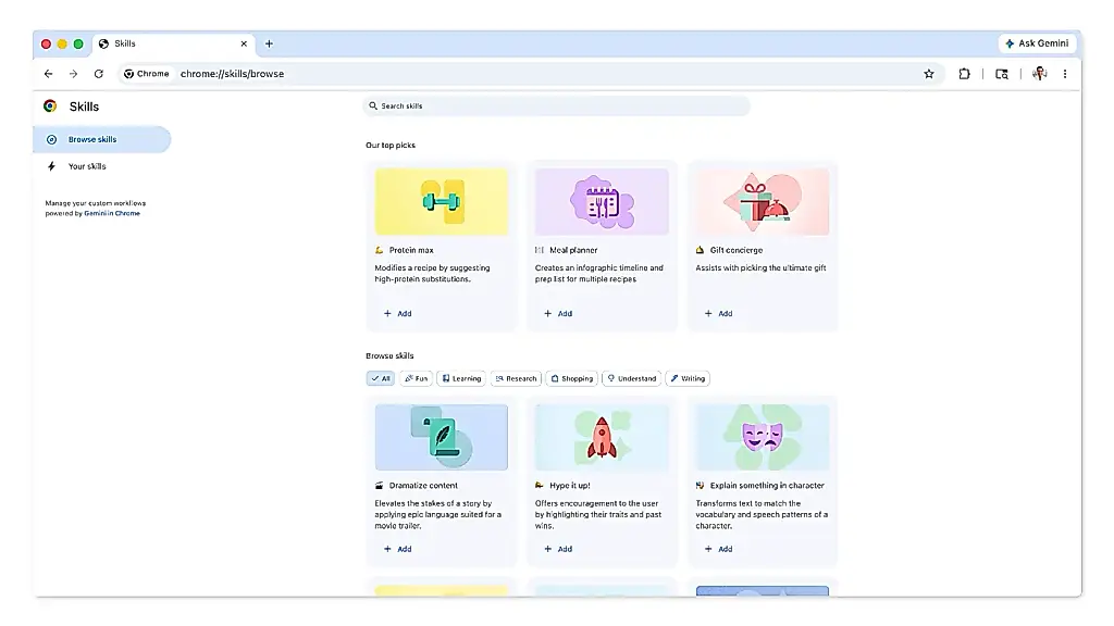 Chrome añade Skills para Gemini