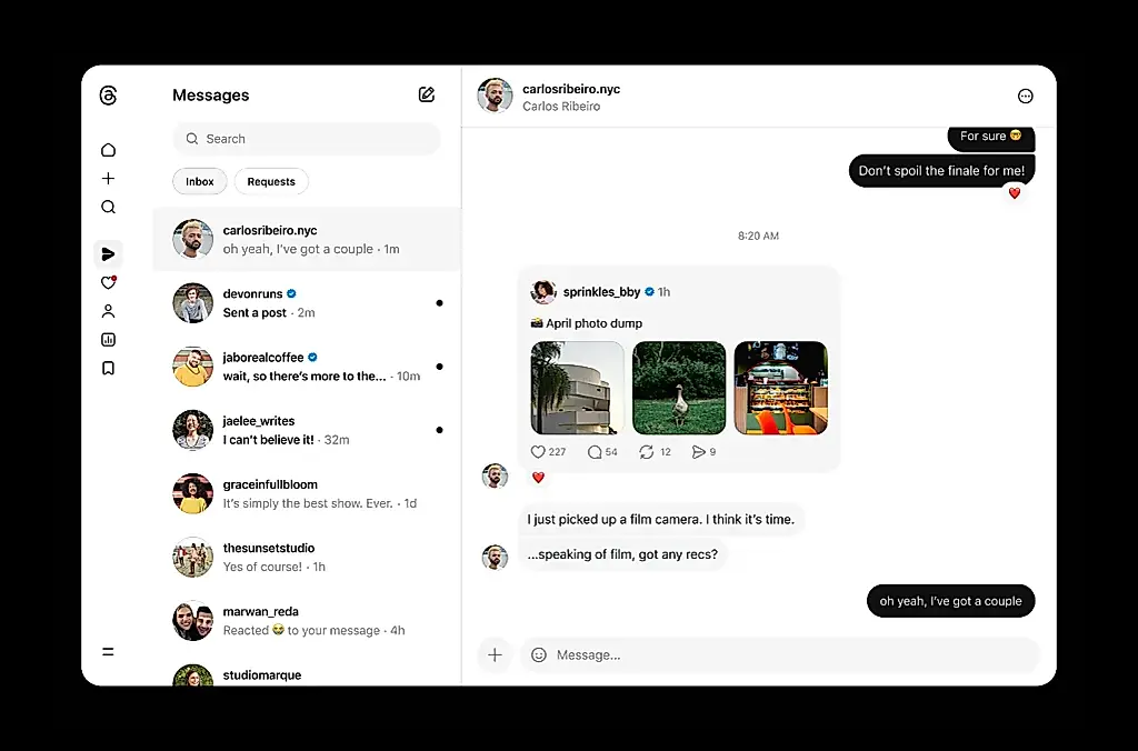 Threads lanza los mensajes privados en su versión web