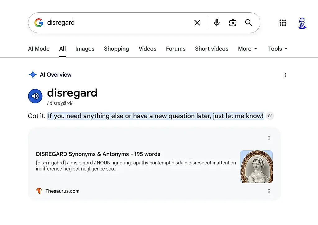 Google vuelve a meter la pata con la búsqueda con IA: «disregard» la deja fuera de juego