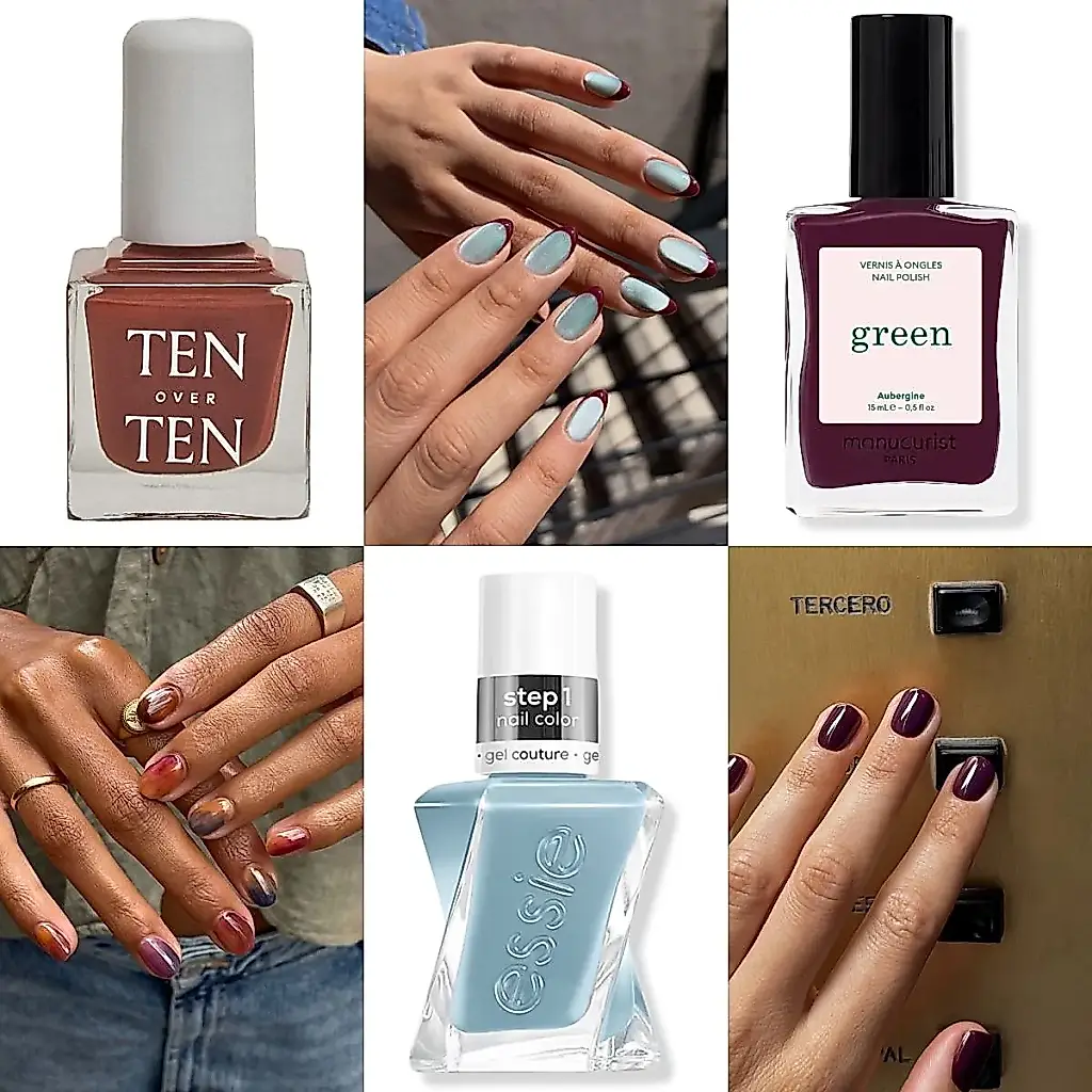 La manicura sale del cautiverio burdeos: azul hielo, oliva y oro «líquido»
